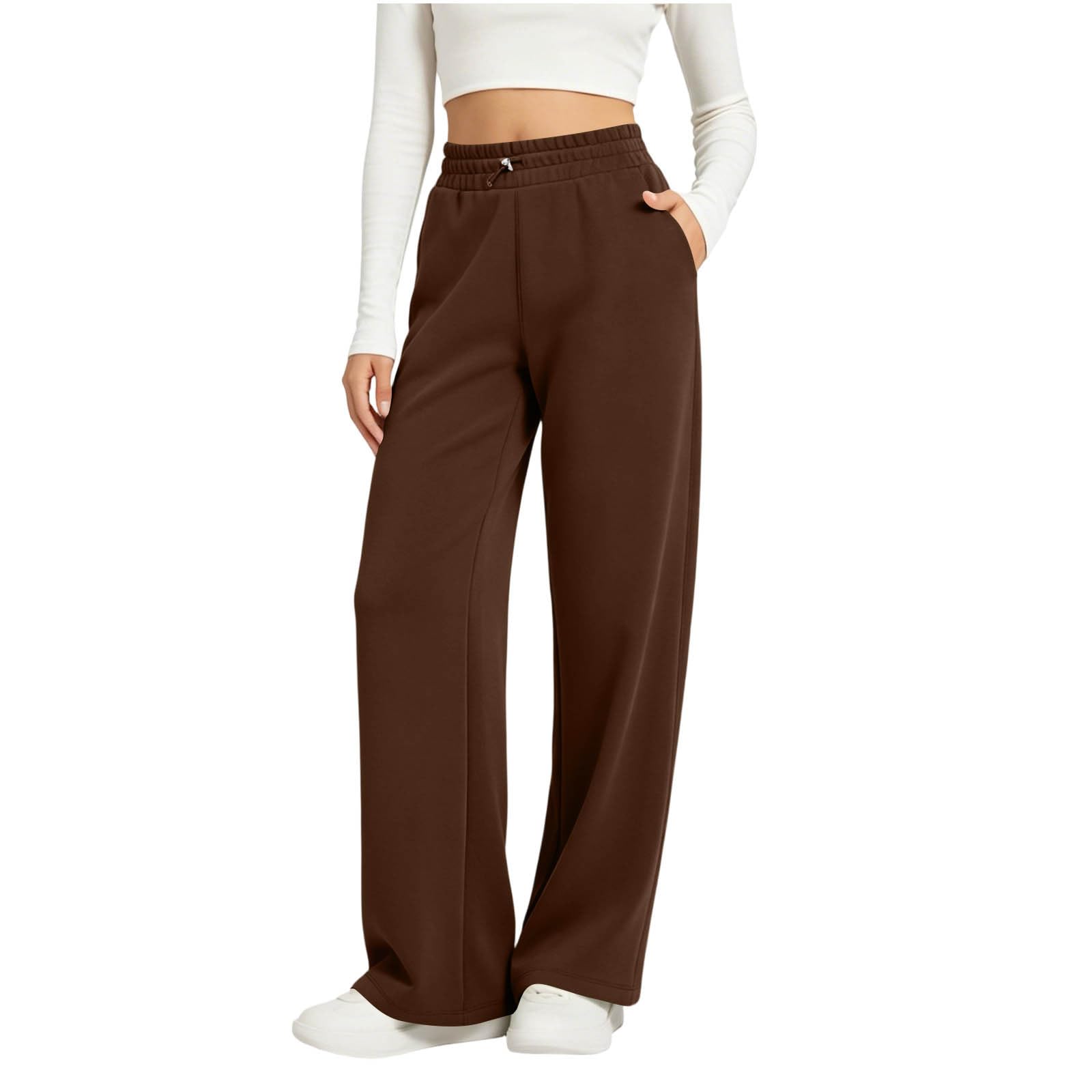 Pantaloni Tuta Donna Pantaloni Sportivi Vita Alta Pantalone a Gamba Larga Larghi e Morbidi Pantalone Baggy con Tasche Pants Lunghi con Coulisse Regolabile Pants per Yoga e Fitness Tinta Unita