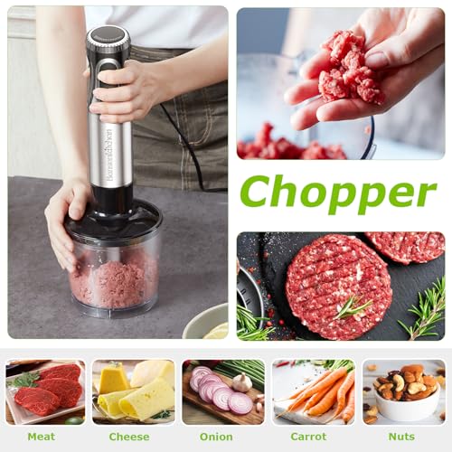 Bonsenkitchen 4-in-1 Immersion Blender Handheld, 20 Speeds Hand Blender with Turbo Mode, Stainless Steel Blade, Egg Whisk, Beaker & Chopper Bowl, Stick Mixer for Soup, Smoothie, Puree, Baby Food