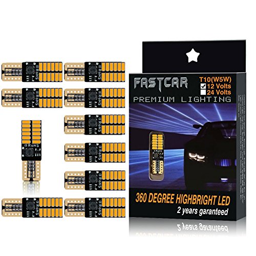 10pcs 194 W5W T10 led naranja canbus no error Bombillas de cuña 24 leds 4014SMD Luces de posición Placa de la lámpara del coche Juego Interior del coche ambar 12V Cover