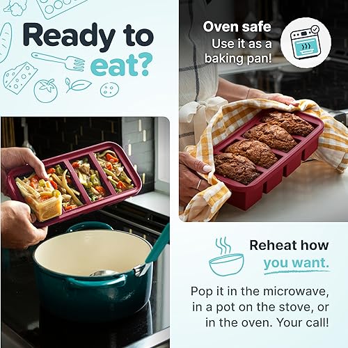 Souper Cubes Silicone Freezer Molds Gift Set with 2 Tbsp, 1/2, 1, and 2 Cup Silicone Freezer Trays With Lids - Meal Prep and Kitchen Essentials Bundle - Cranberry