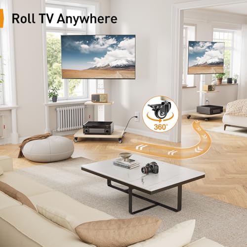 Image of Perlegear Mobile TV Stand with Power Outlet, Tilt & Swivel Rolling TV Cart for 32-75 inches TVs up to 110 lbs, Height Adjustable Rolling TV Stand White with Wheels, Max VESA 600x400mm, PGTVMC17W