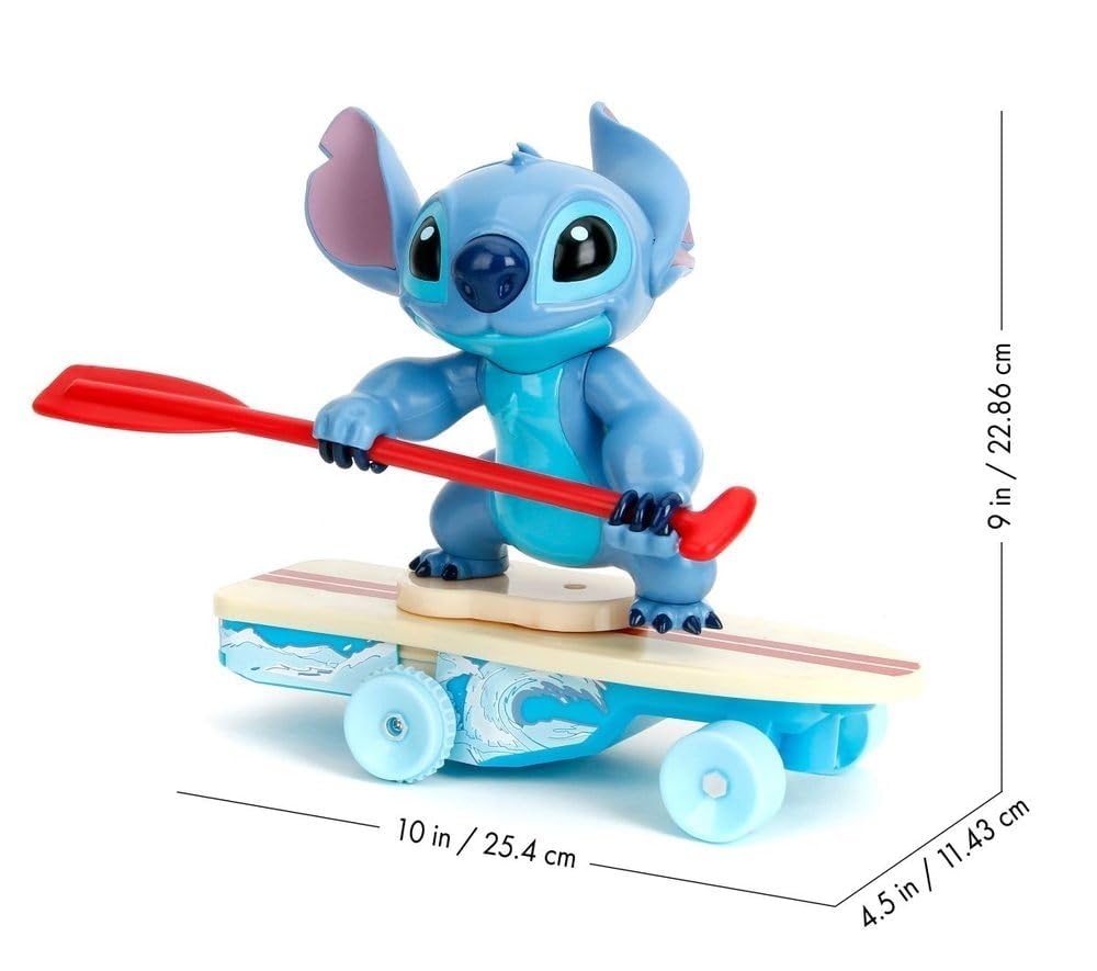 Jada - Stitch Surfer Radiocomandato di Disney - Personaggio che Gira a 360° - Si Raddrizza da Solo - con Licenza Ufficiale - A partire da 3 Anni
