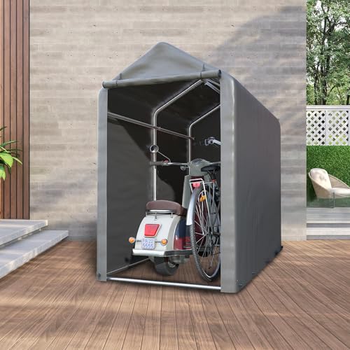 Jaxilyn Fahrradgarage 187x100x160 cm, Wetterfester Gartenschuppen mit UV-Schutz, Gerätezelt für Fahrräder, Gartenmöbel & Werkzeuge, Dunkelgrau
