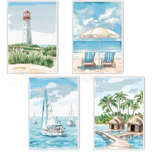 Mooliwe 4 Pcs Diamond Painting Notebook for Adults DIY, Beach