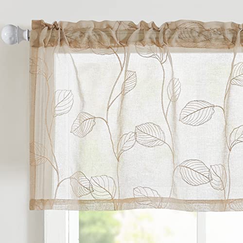 Cortina de cenefa transparente beige para sala de estar con paso de barra 2