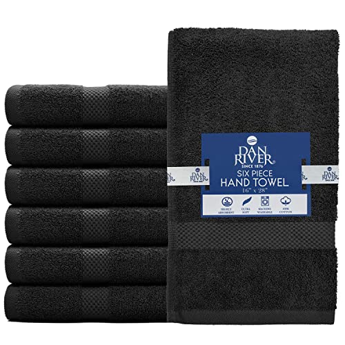 Image of DAN RIVER 6-Pack Premium Hand Towels (16x28 Inches) - 100% Cotton, Ultra Soft, Lightweight, Highly Absorbent Towels for Bathroom, Spa, Gym, Salon, Hotel, and Travel - Black