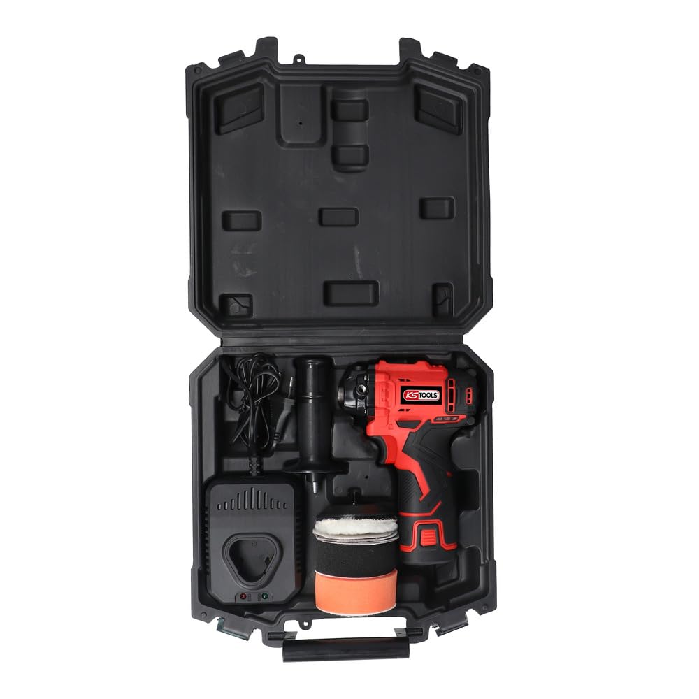 KS Tools - 515.4760F - Polisseuse sur batterie - Polisseuse voiture 12V - Avec accessoires - Pour renovation phare voiture - Efficace contre les rayures