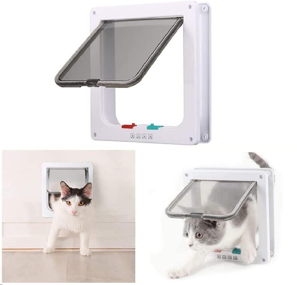 Porte pour Animaux de Compagnie, Chatière pour Chat, Entrée et Sortie Contrôlable, Matériau ABS (Blanc), M