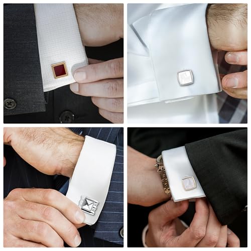Image of Wynameleri Mens Cufflinks Set 12 Pairs, Black Cuff Links Pack of 12 for Men Silver and Gold, for Business, Wedding,Party Gift Pack in Case