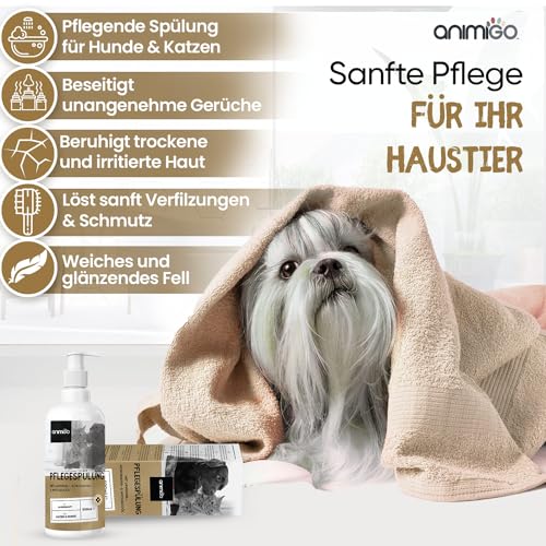 Conditioner für Hunde & Katzen - 500ml Spülung - Mit Kokosöl & Avocadoöl - Für Langhaar & Kurzhaar - Bei Juckreiz, Geruch & trockene Haut - Schonende Fellpflege für Kätzchen & Welpen - Ohne Parfüm