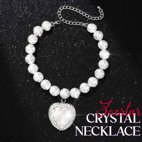Zoestar Rhinestone Heart Choker Necklace Silver Bling Diamond Jewelry for Women3