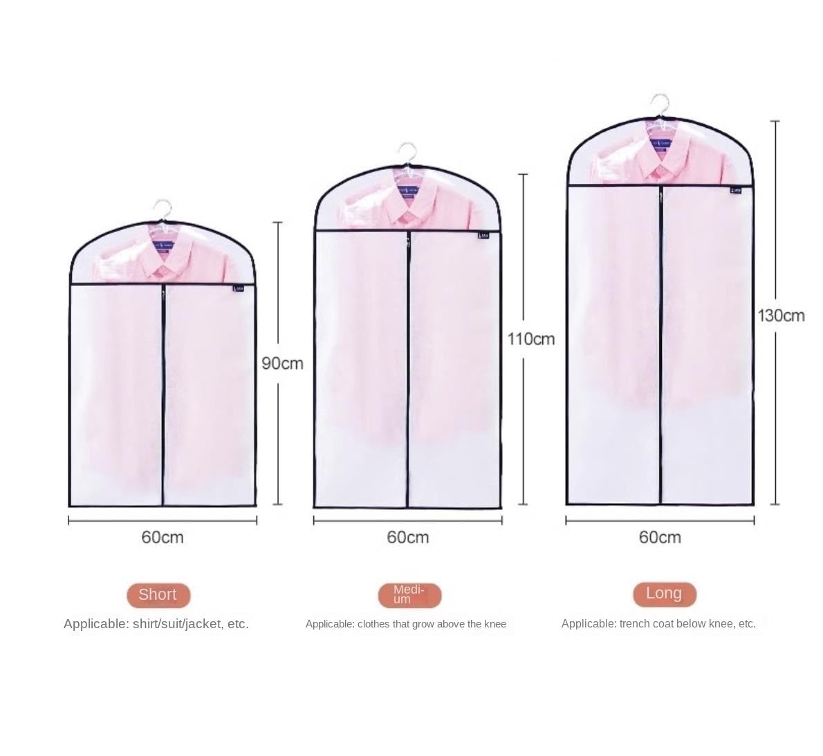 Cubre Ropa Armario Bolsa De Ropa Colgante para Vestidos, Fundas, Protector con Cremallera Medio Transparente, Bolsas para Traje, Chaqueta, Abrigo, Vestido, 5 Uds Funda | White,110*60cm