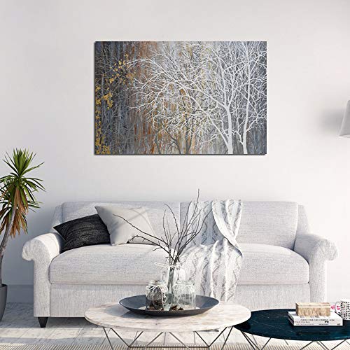 Yihui Arts Canvas Wall Art Hand Painted White Tree Pictures Brown Forest Painting Modern Abstract Landscape Nature Artwork For Bedroom Bathroom Home Office Living Room Decorations #TOP2