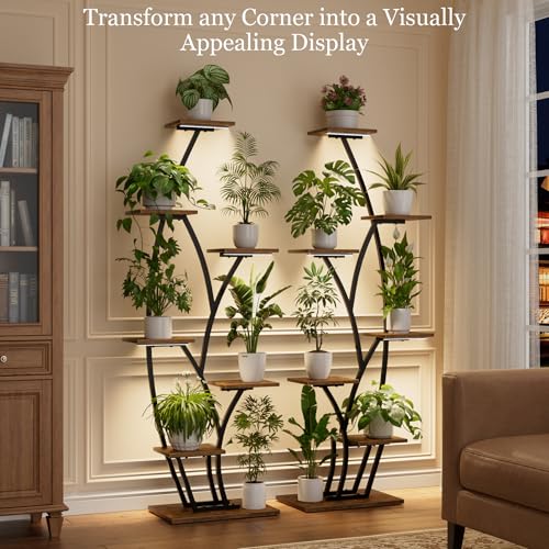 Image of Plant Stand Indoor with Grow Lights - Lighted Indoor Plant Shelf Tall, 61 inch 7 Tier Large Plant Stands for Indoor Growing, 2 Pack Corner Flower Shelves, Half-Moon Metal Holder for Home Living Room Black