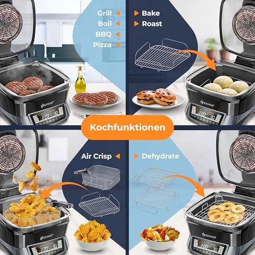 KESSER Multicocina con freidora de aire caliente, 8 L y 16 programas, dispositivo de cocina – Grillen, hornear, guisar, cocinar al vapor, función de precalentamiento y mantenimiento del calor - imagen 6