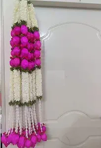 Dreams Artificial Flower Synthetic and Fabric Flower for Door Hanging Pink Colour Lotus Garland Hame Decoration Party and Wedding Decoration 5 Feet 5 Pieces