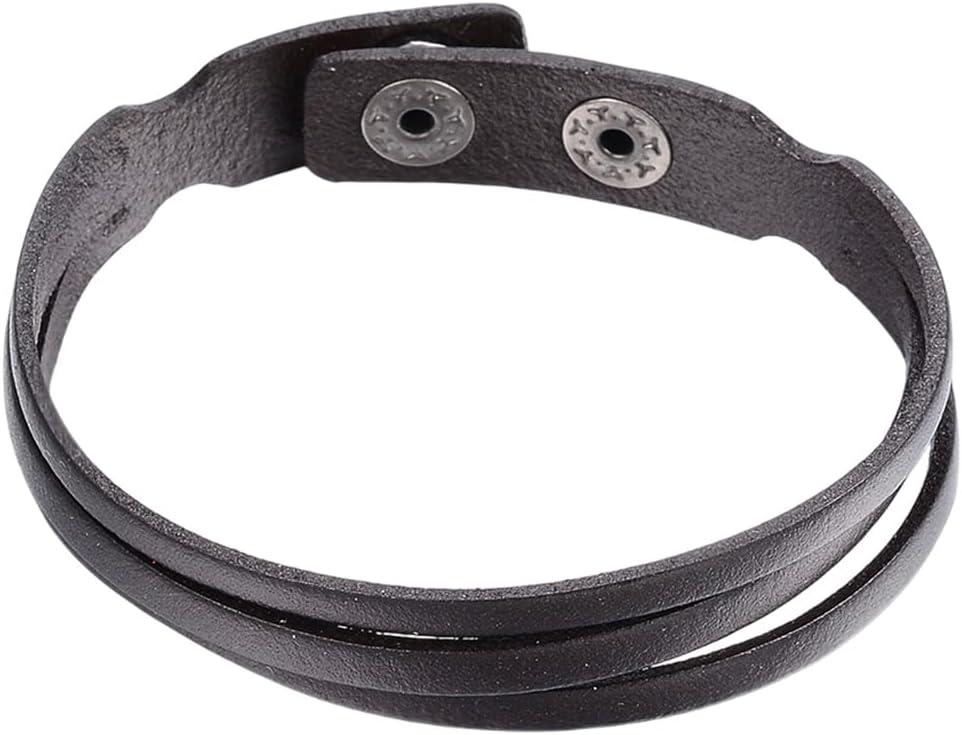 Genuine Leather Cuff Bracelet for Men Punk Stackable Wrap Wristband Adjustable Black Layered Leather Bracelets with Alloy Rivets for Daily Wear Costume Jewelry Party Cosplay Gift