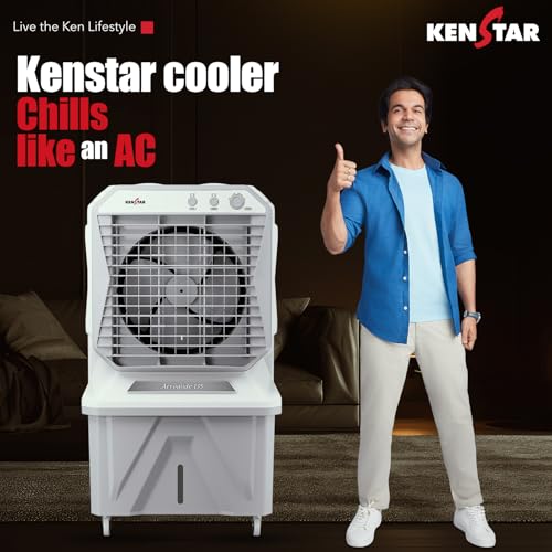 Image of Kenstar AEROGLIDE HC 135 L Desert Air Cooler WITH FRONT LOCKING COMMERCIAL GRADE WHEELS for Home|Anti-Bacterial Honeycomb Pads|High-Speed |80Ft Air Throw|1-Yr Product Warranty|Light Grey