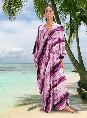 Image of Yanziliu Kaftan Dress for Women,Plus Size Hawaiian Batwing Sleeve Beach Cover Up Summer Swimsuit Dresses