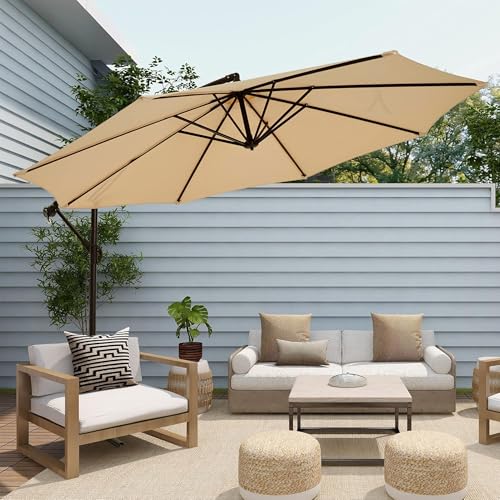 MUCHENGHY 10ft Patio Umbrellas Offset Outdoor Umbrella Cantilever Hanging Umbrellas with Crank & Cross Base 8 Sturdy Ribs for Yard, Garden & Deck (Beige) image 4