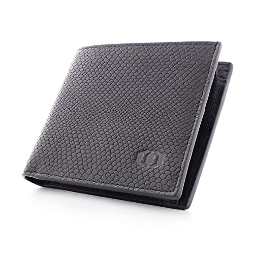 ColdFire Snake Eye Slim Leather Wallet - 4 Card Slots, Coin Pocket - Black - RFID Blocking - Bifold - Multi Compartment - Snakeskin Pattern