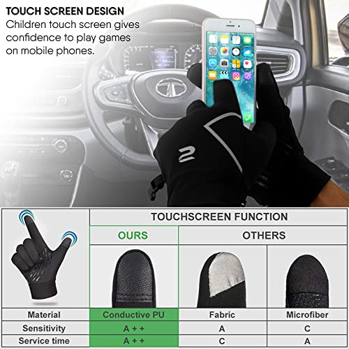 SAWANS Guantes Deportivos para niños, para Correr, Ciclismo, Invierno, Pantalla táctil, térmicos, Resistentes al Viento, Antideslizantes, cálidos, fútbol, de 3 a 10 años (Negro, XS (3-4 años)) - imagen 4