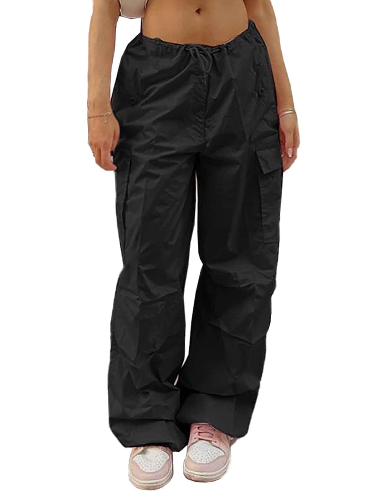 LQI Parachute Pants for Women Y2K Baggy Cargo Pants Drawstring Trousers Low Rise Loose Jogger Sweatpants Sweatpants