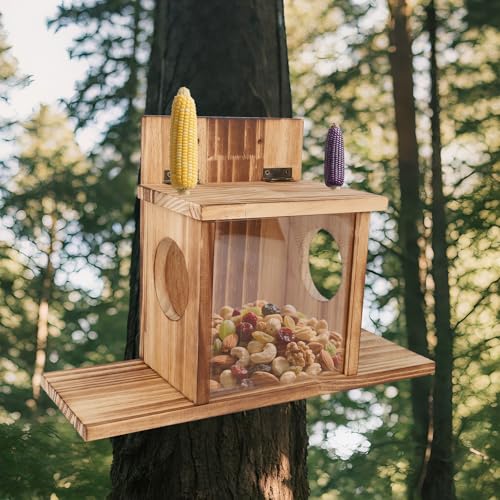 image for lasuroa Wooden Squirrel Feeder, Funny Wood Chipmunk Picnic Feeder for 