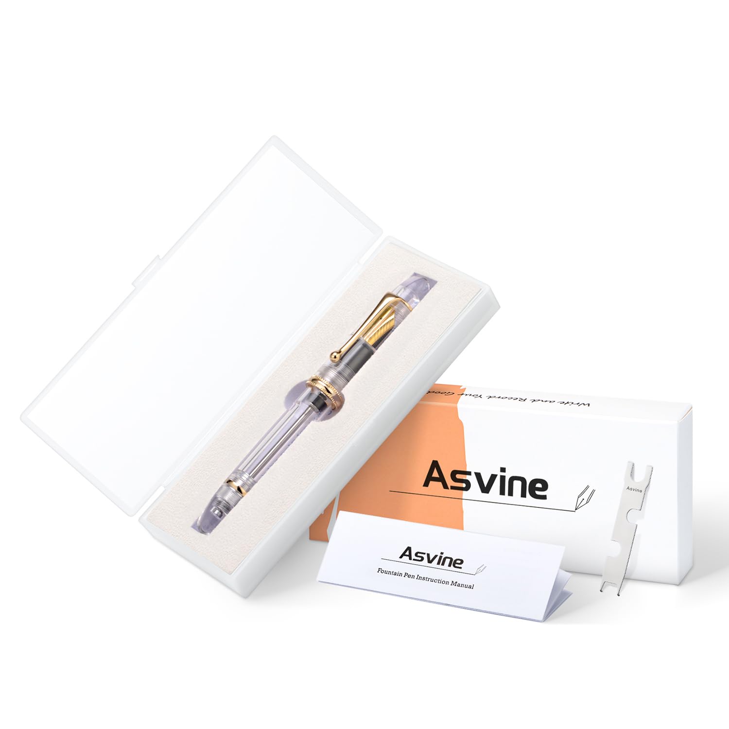 Asvine V800 Füllfederhalter, Vakuumfüllsystem mit großer Tintenkapazität, glatte Spitze Nummer 8 mit Geschenketui und Schlüssel, transparentes goldenes Acryl