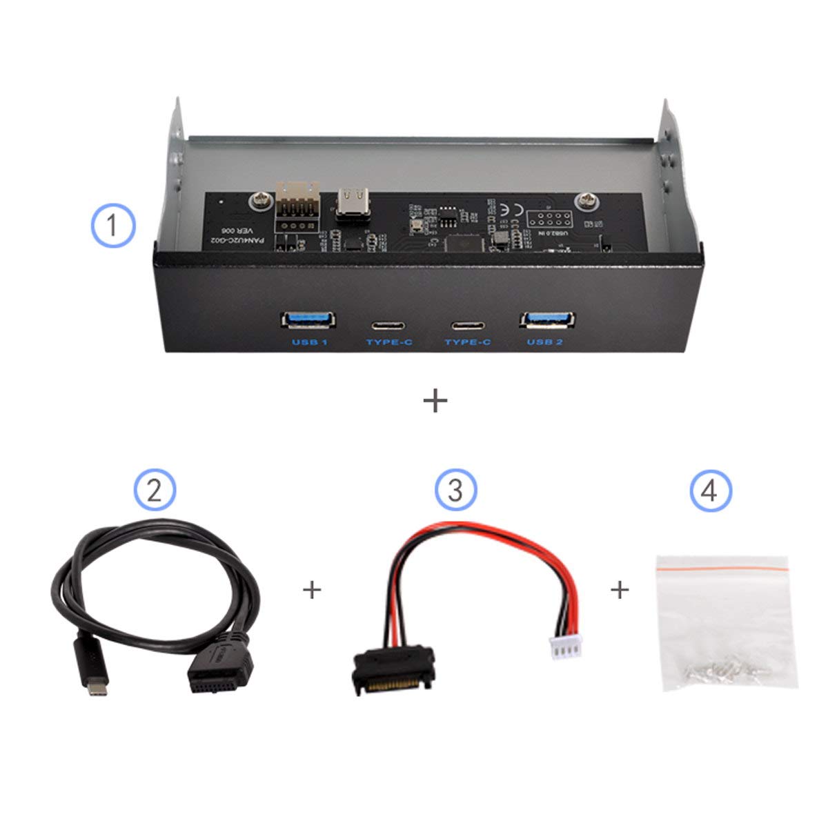 xiwai USB-C & USB 3.0 HUB 4 Ports Front Panel to Motherboard 20Pin Connector Cable for 5.25" CD-ROM Bay