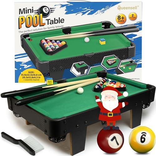 Mini Pool Table for All Family – 20-Inch Small Pool Table, Tabletop Billiard Table for Family Game Nights