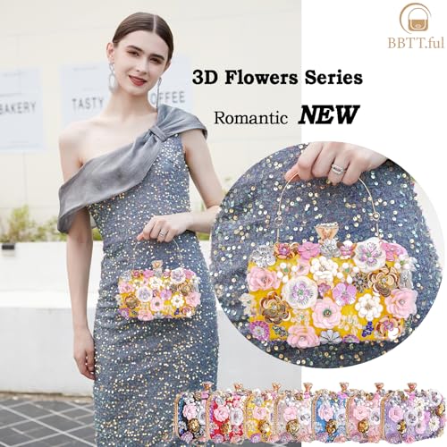 Image of BBTT.ful Women Clutches Flower Evening Handbag Chain Strap Shoulder Bag handbag Wedding bag purse