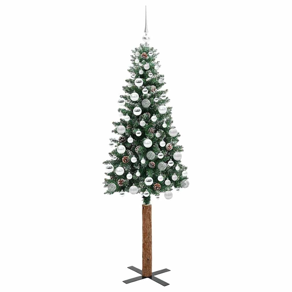 Smukła choinka, 180 cm, zielona/biała, 300 diod LED o ciepłej białej barwie, PCW, do użytku wewnątrz i na zewnątrz, świąteczna dekoracja
