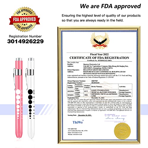 Opoway Pen Light with Pupil Gauge LED Penlight Medical for Doctor Nurse Diagnostic Batteries Free 2ct. Pink and White