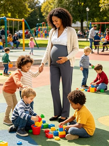 Image of PACBREEZE Women's Maternity Pants for Work Over-Bump Pregnancy Casual Stretchy Straight Dress Pants with Pockets