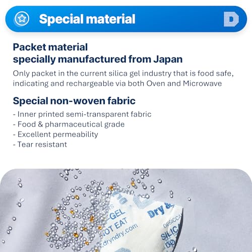 Image of Dry & Dry 20 Gram [50 Packets] Orange Indicating Silica Gel Packets Desiccants - Food Safe Silica Packs, Silica Gel, Silica Packets, Desiccant Packs for Food Storage