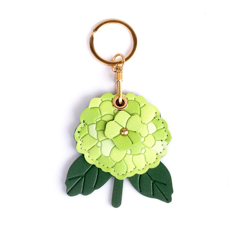 FYSIVOKE Leather Hydrangea Flower Keychain Pendant, Accessories Elegant Floral Key Chains for Women Men Wallet Purse Charms