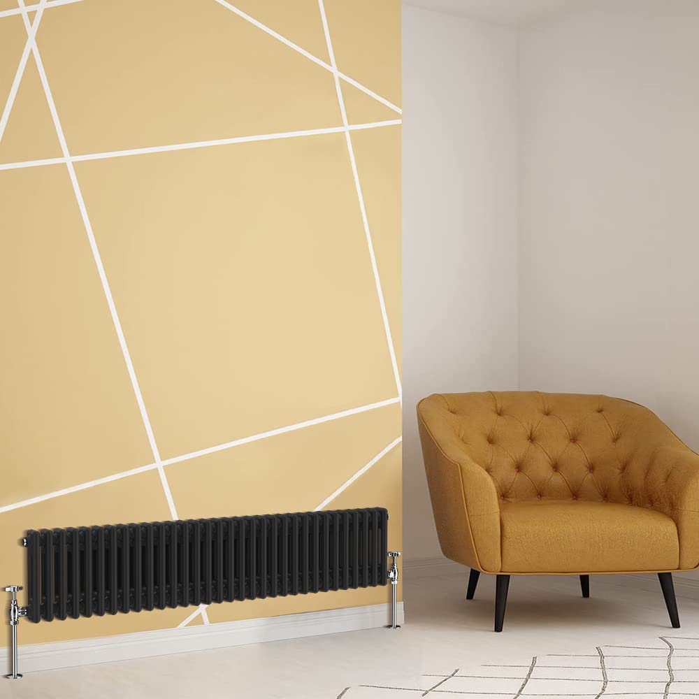 Warmehaus Traditional Radiator Double Column Black Horizontal Cast Iron Style Central Heating Radiator 300 x 1460mm