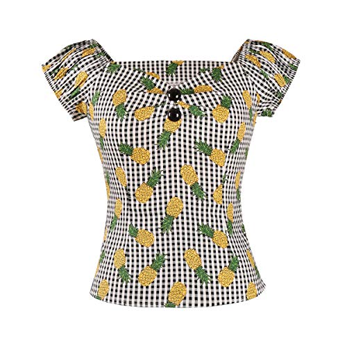 Image of YARN & INK Women's Rockabilly Tops 1950s Pinup Shirt Casual Off Shoulder Vintage Blouse