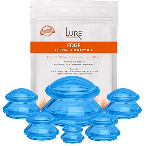 Edge Cupping Therapy Sets - Silicone Vacuum Suction Cupping Cups  Muscle, Nerve, Joint Pain Relief (Blue)