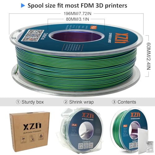 Image of 3D Printer Silk PLA Tri-Color Filament,Metal-Like Shiny Silk Filament 1.75mm, Dimensional Accuracy + /- 0.03 mm,Tri-Color Red Blue Green,1kg (2.2lbs) Spool