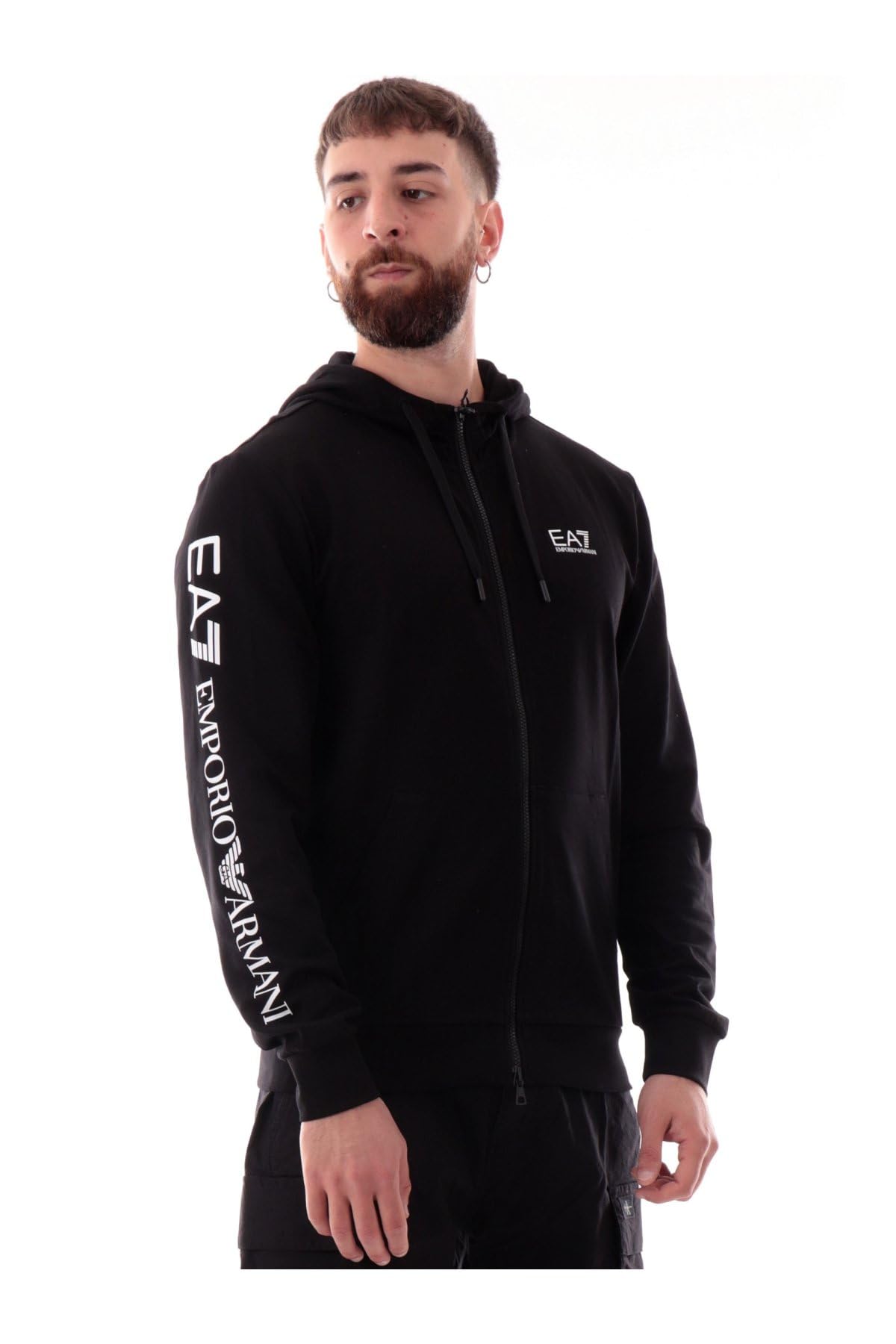 Emporio Armani EA7 Logo Series Men's Cotton Hoodie 7M000568, black / white, L