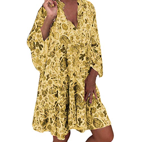 Robe boutonnée à manches longues col en V ample imprimé pour femme