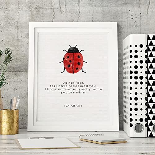 Bible Verses Wall Decor - Do Not Fear Isaiah 43:1 Wall Art Sign, Ladybug Scripture Quote Canvas Poster Print, Religious Home Office Church Decor For Baptism Christian Jesus Gift(8*10Inch Unframed) #TOP2