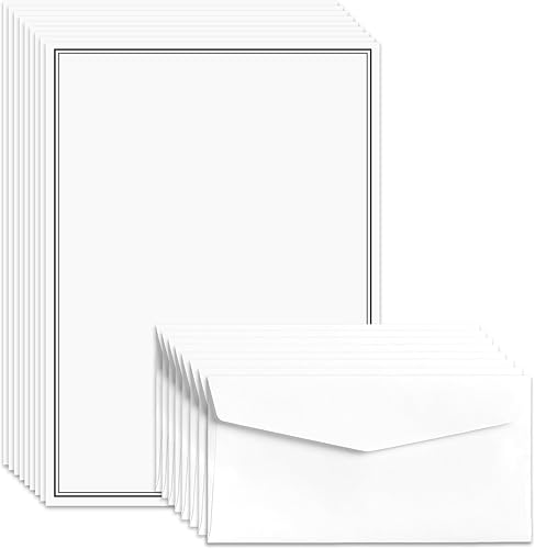 Juego de 72 letras y sobres estacionarios, papel de papelería y sobres con diseño de borde negro, 48 hojas de papel + 24 sobres, tamaño carta