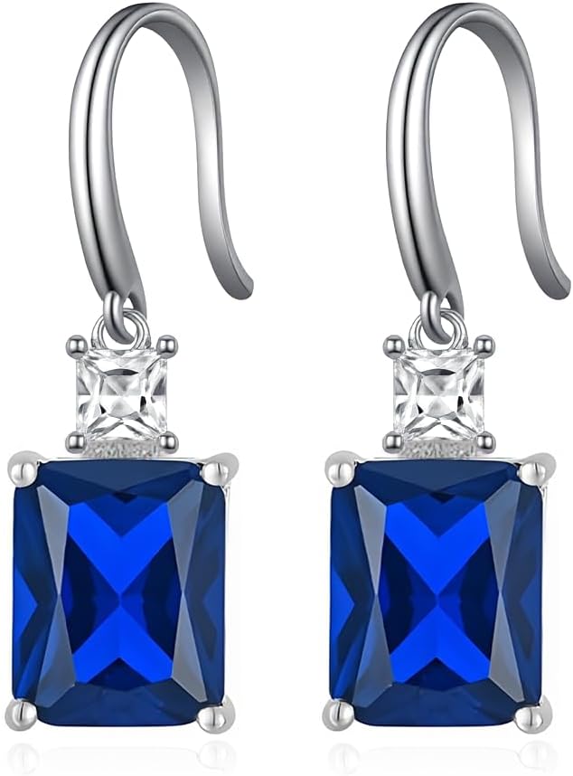 Sterling Silver Birthstone Earring For Woman -Dangle Earrings Jewelry Birthday Gifts for Women,Girlfriend,Wife,Mom - Graduation, Friendship,Birthday, Anniversary