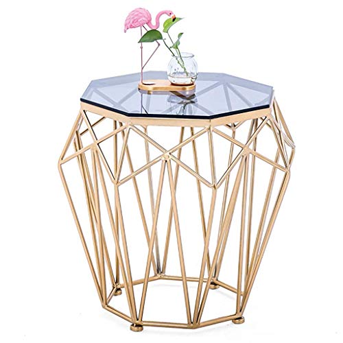 Parlour Sofa Side Table/Wrought Iron Coffee Table, Octagonal Tempered