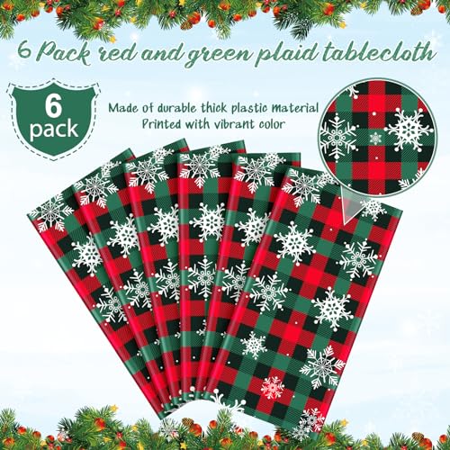 6Pcs Christmas Buffalo Plaid Snowflake Party Tablecloths Decorations,Plastic Red and Green Checkered Rectangle Table Cover for Winter Christmas New Year Birthday Holiday Party Decorations,54x108 inch by Jectivs - Image 4
