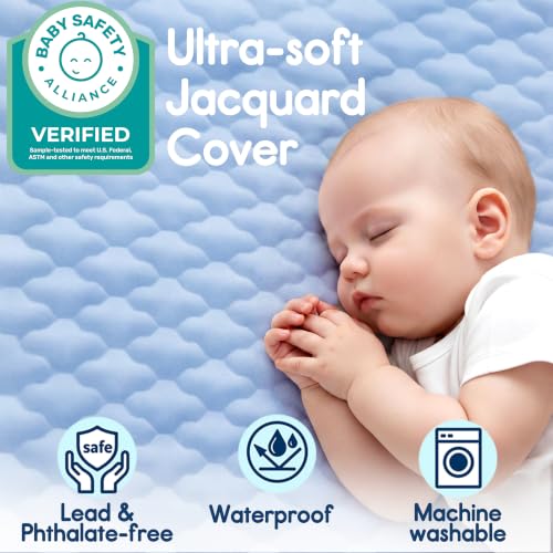 Image of Pro Goleem Pack and Play Mattress (38 inchx26 inch), Waterproof Pack n Play Mattress Pad with Carry Bag, Firm Playard Mattress with Soft Cover, for Babies and Toddlers(Blue)