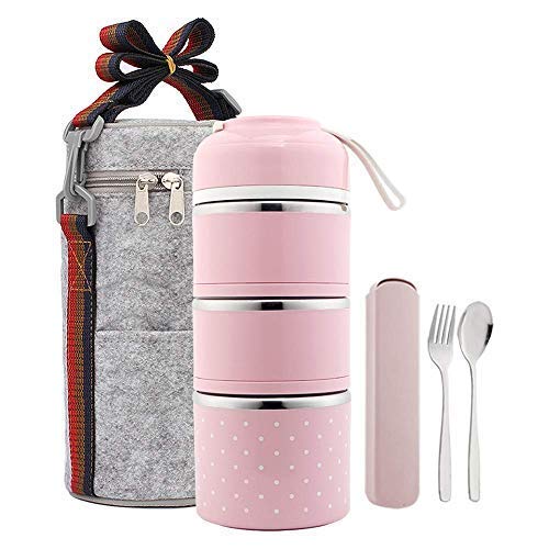 TiLeMiun 3 Layer Stackable Bento Lunch Box, Insulated Stainless Steel Compartment Lunch Container